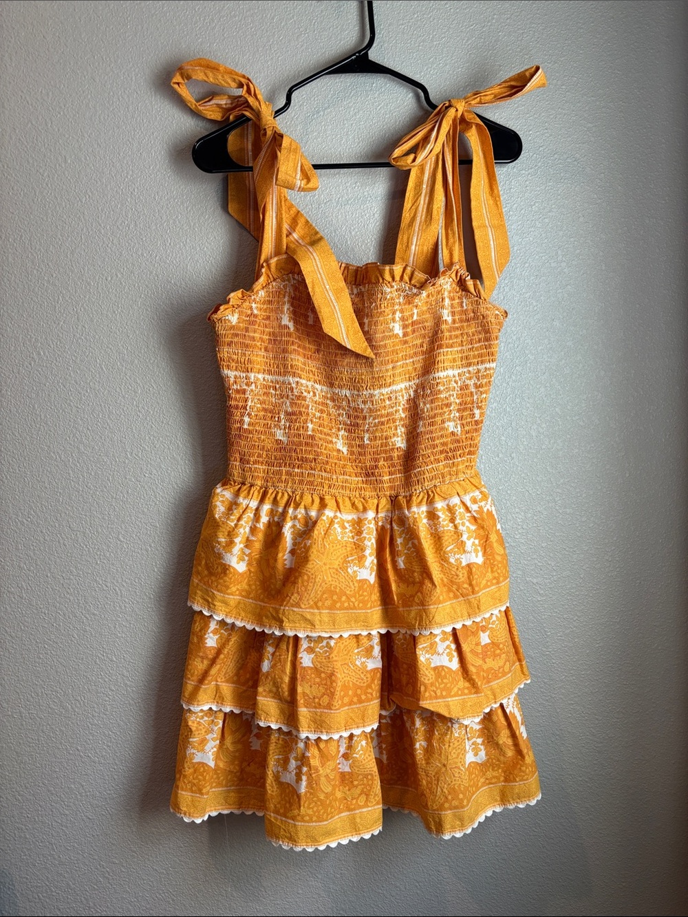 Tiered Sundress with Tie Straps - Mustard Yellow